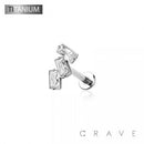 IMPLANT GRADE SOLID TITANIUM TRIPLE BAGUETTE LINE CZ PUSH IN