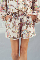 Boho Colorful Paisley Embroidered Smocked Shorts