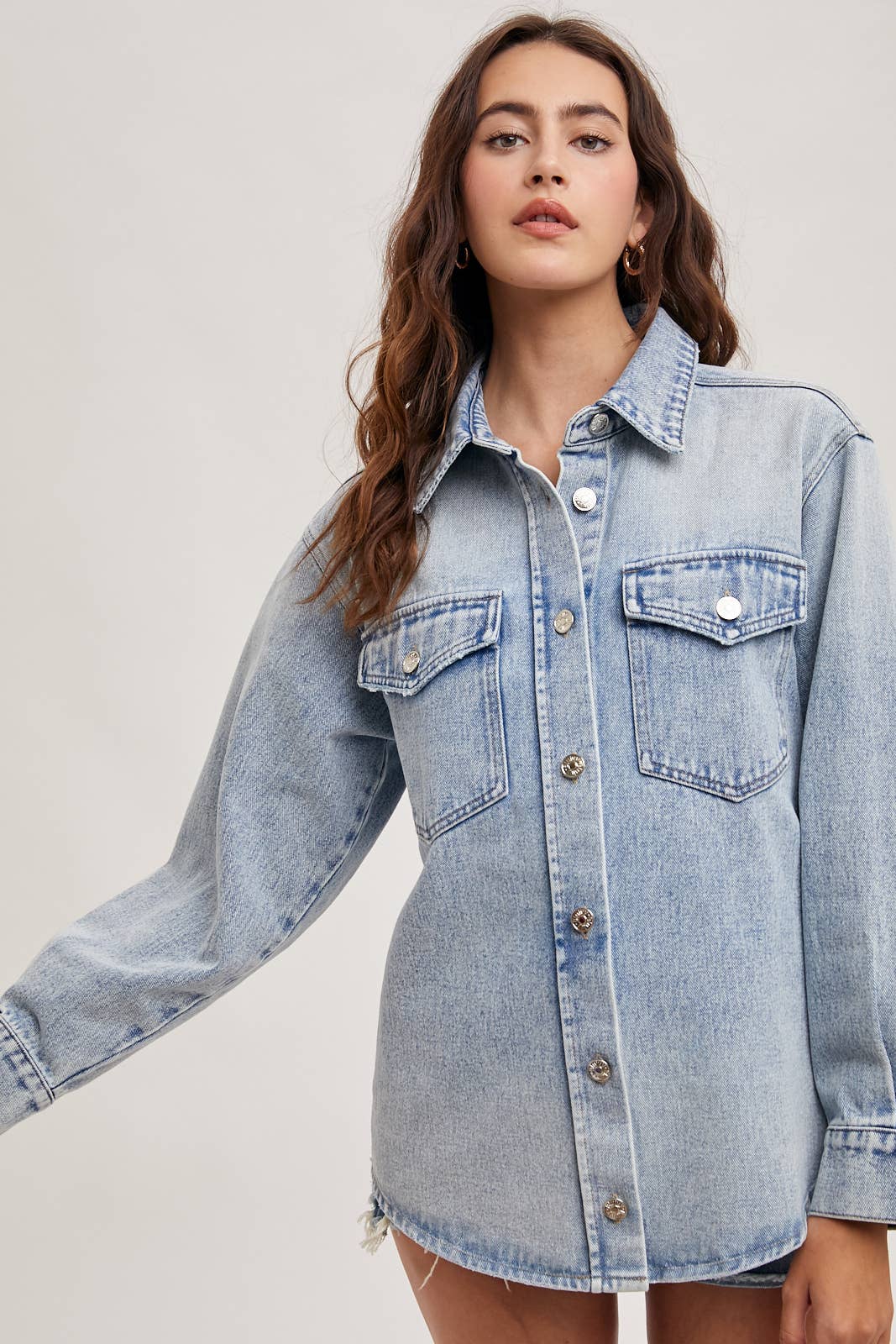 WASHED DENIM BUTTON DOWN SHIRT JACKET