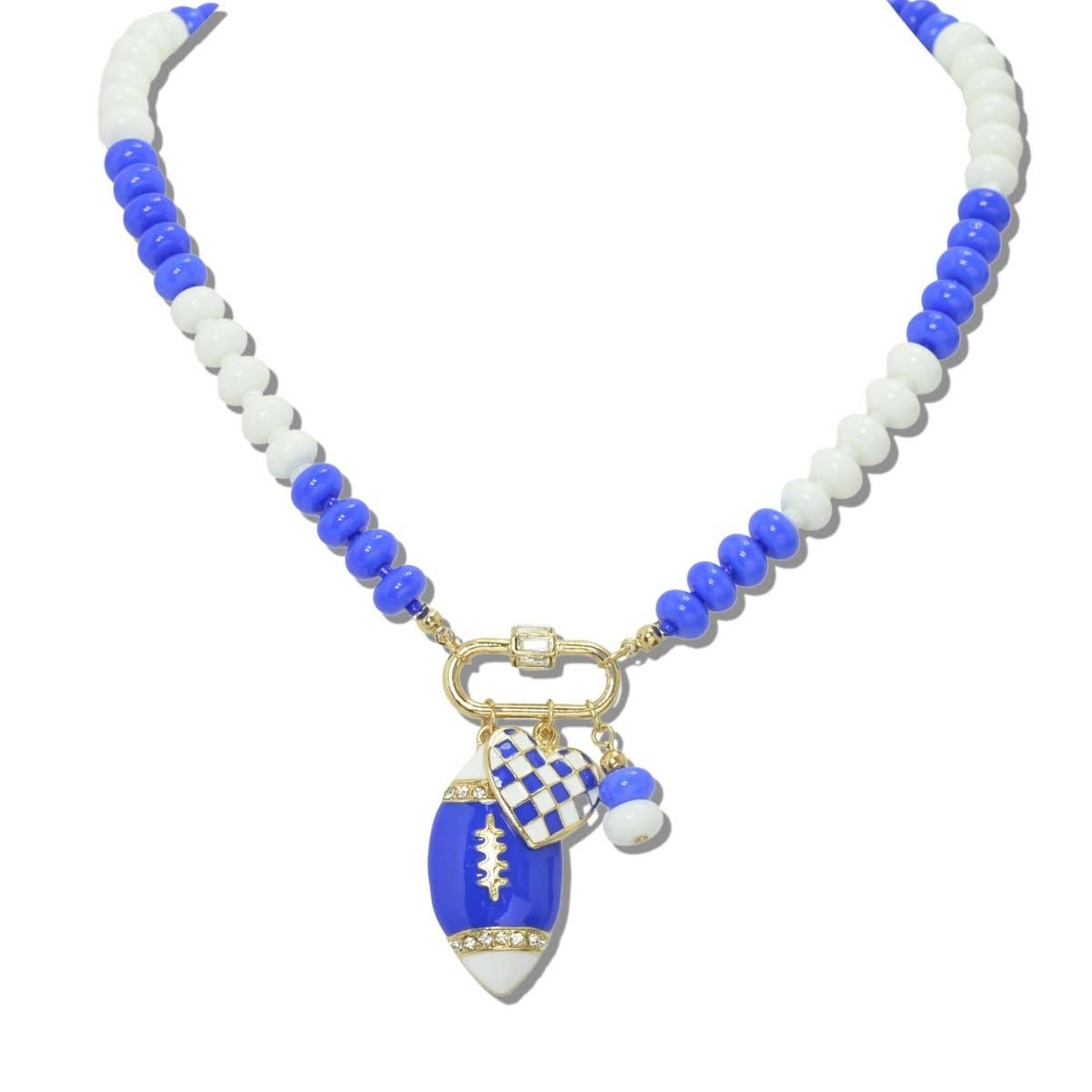 GAMEDAY FOOTBALL AND CHECKERBOARD HEART CHARM NECKLACE