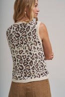 LEOPARD GOLD METAL BUTTON SLEEVELESS SWEATER TOP_JLT00014-01