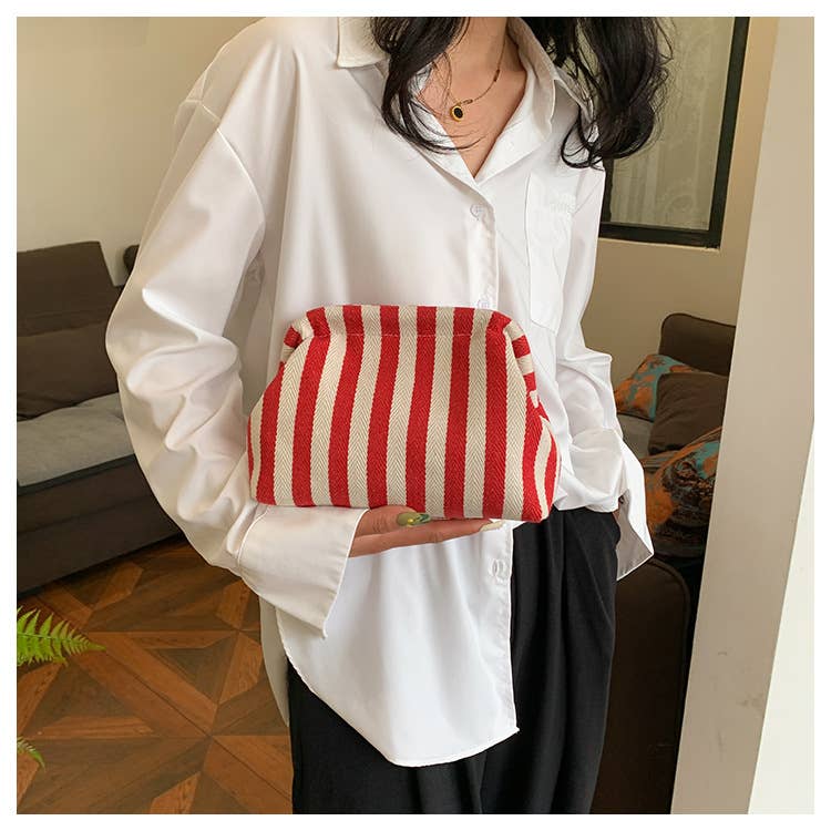 Clutch Purse for Women Summer Beach Striped Dumpling Bag