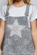 Floral Crochet Pearl Patch Roomy Fit Twill Overalls