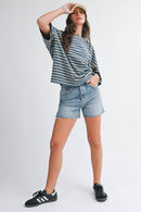 8649HN Oversized Stripe Boyfriend Tee