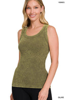 Washed Ribbed Scoop Neck Tank Top - Zenana