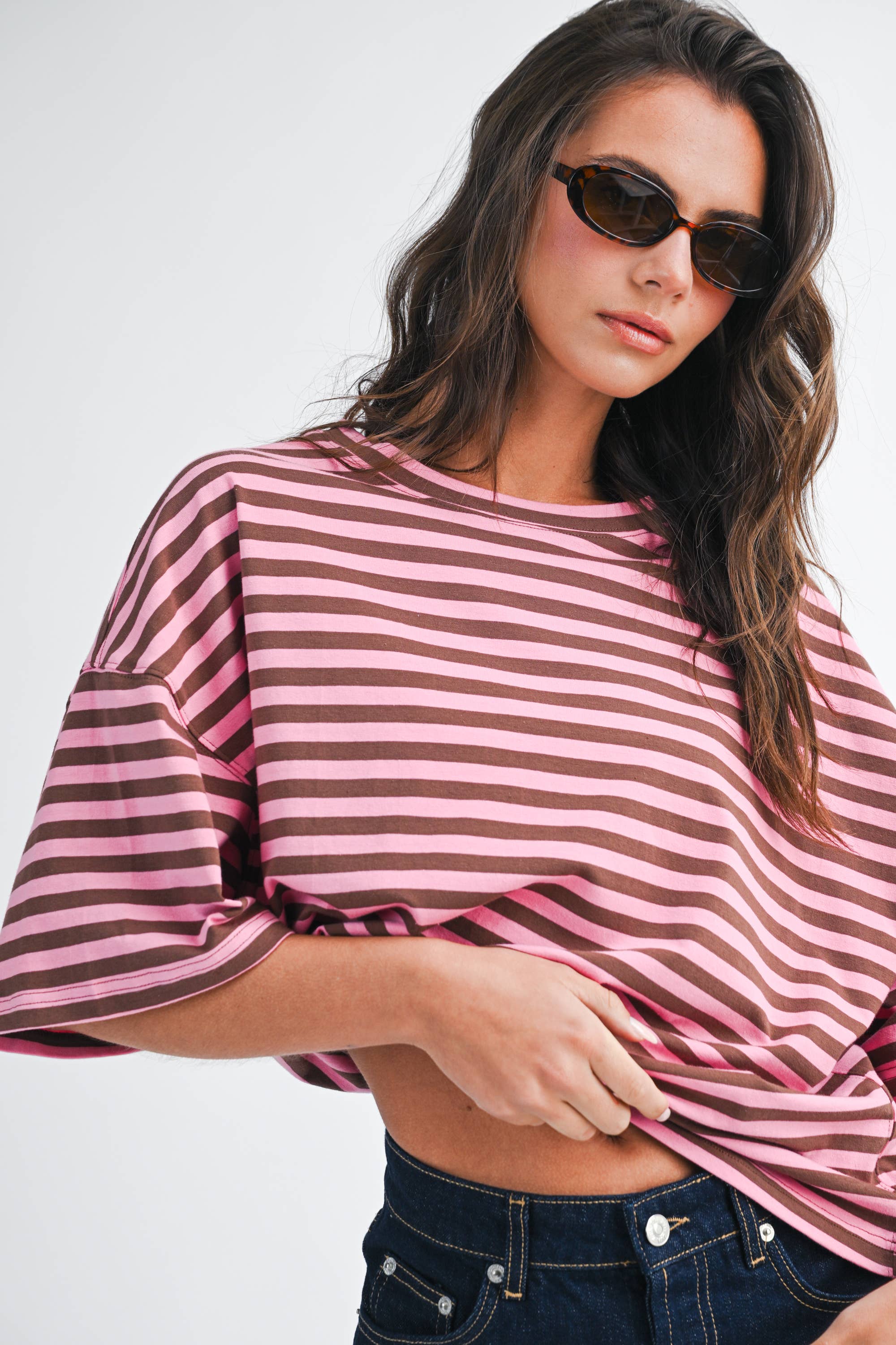 8649HN Oversized Stripe Boyfriend Tee