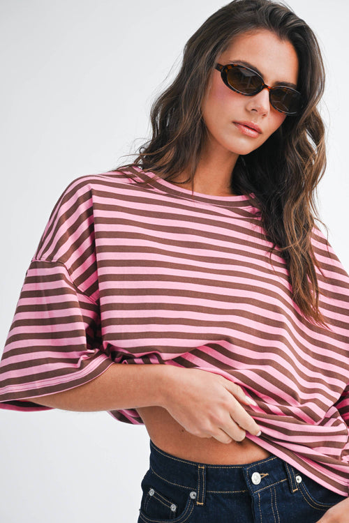 8649HN Oversized Stripe Boyfriend Tee