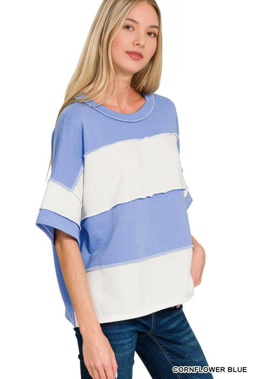 French Terry Color Block Exposed Seam Top - Zenana