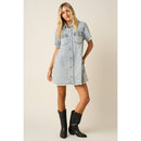 WASHED DENIM SHORT SLEEVE MINI SHIRT DRESS