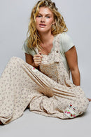 Vintage Floral Knit Contrast Pocket Jogger Overalls