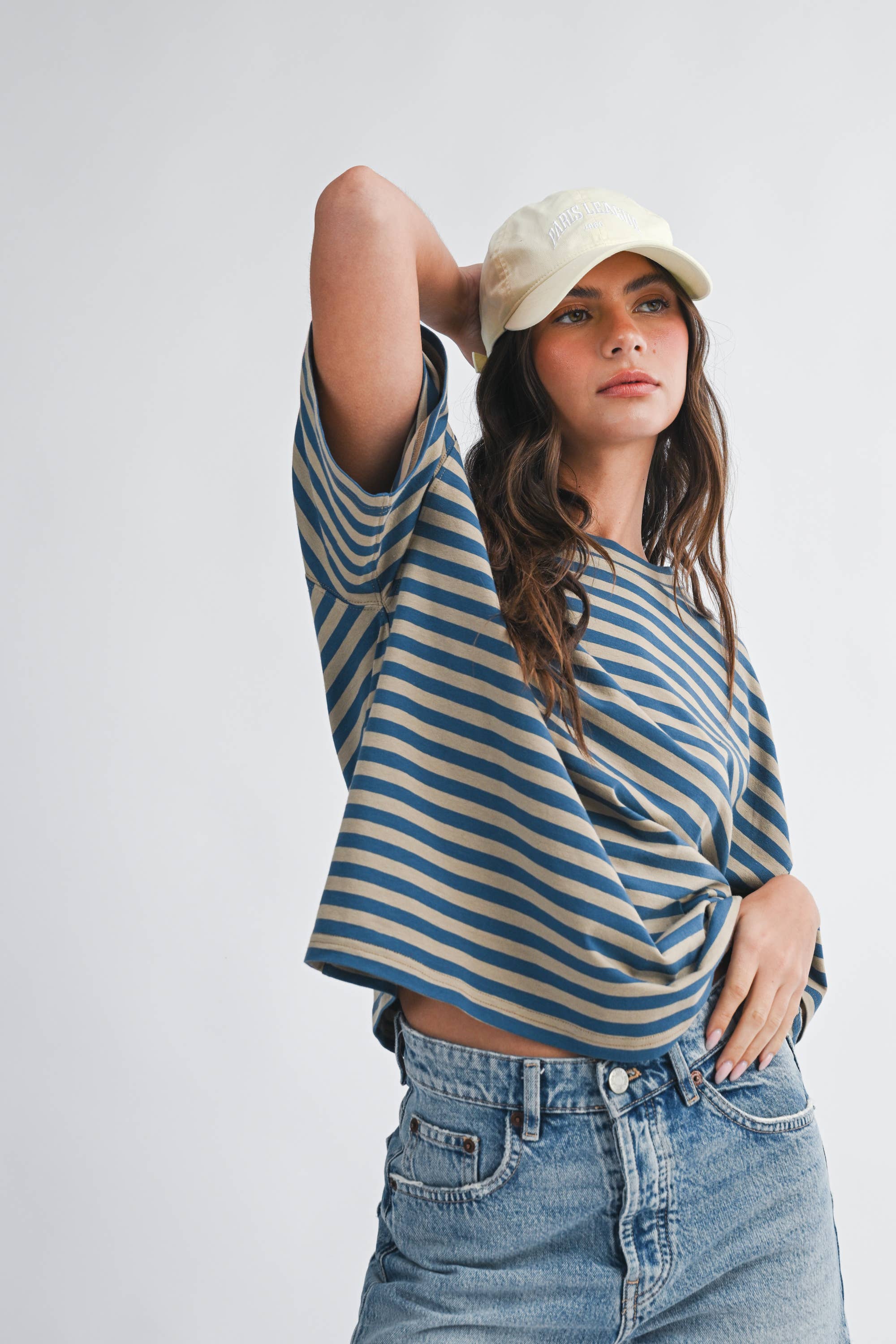8649HN Oversized Stripe Boyfriend Tee