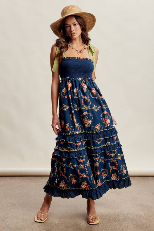 Floral Smocked Tiered Maxi Dress LD1636