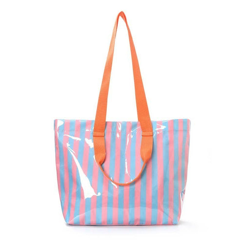 Large Striped Vinyl Tote Bags with Shoulder Strap | 40P619