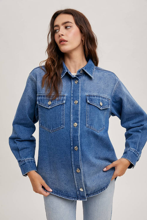 WASHED DENIM BUTTON DOWN SHIRT JACKET