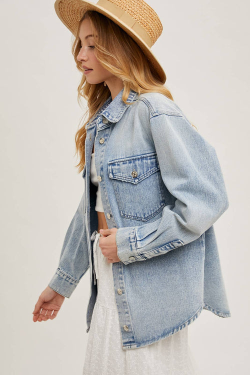WASHED DENIM BUTTON DOWN SHIRT JACKET