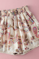 Boho Colorful Paisley Embroidered Smocked Shorts