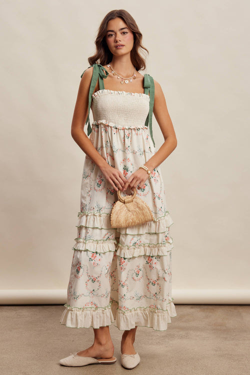 Floral Smocked Tiered Maxi Dress LD1636