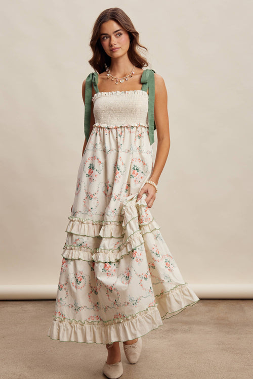Floral Smocked Tiered Maxi Dress LD1636
