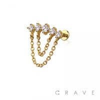 MULTI ROUND CZ DANGLE CHAIN TOP 316L SURGICAL STEEL THREADLE