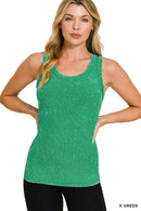 Washed Ribbed Scoop Neck Tank Top - Zenana
