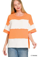 French Terry Color Block Exposed Seam Top - Zenana