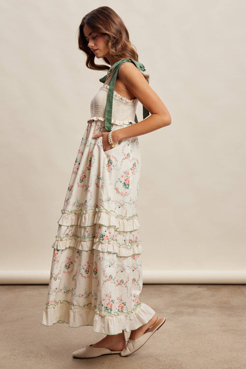 Floral Smocked Tiered Maxi Dress LD1636