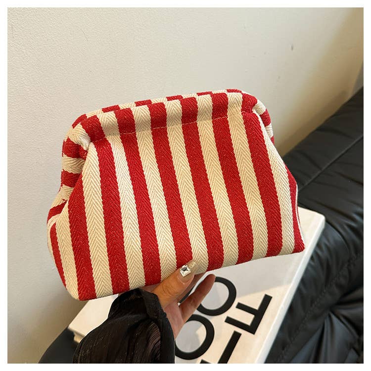 Clutch Purse for Women Summer Beach Striped Dumpling Bag