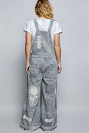 Floral Crochet Pearl Patch Roomy Fit Twill Overalls