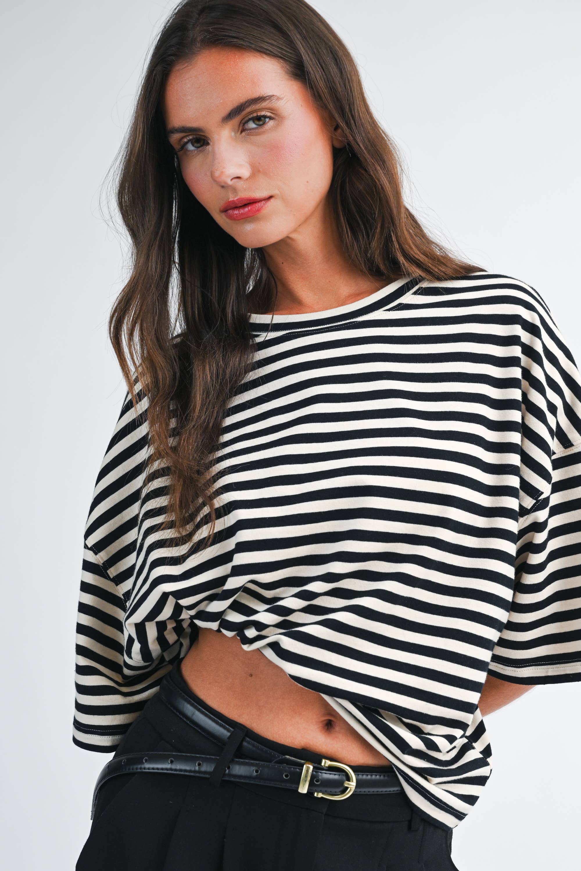 8649HN Oversized Stripe Boyfriend Tee