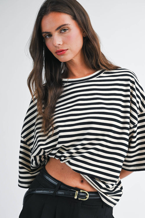 8649HN Oversized Stripe Boyfriend Tee