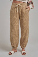 LEOPARD FLEECE COMFY SWEATPANTS WITH A DRAWSTRING