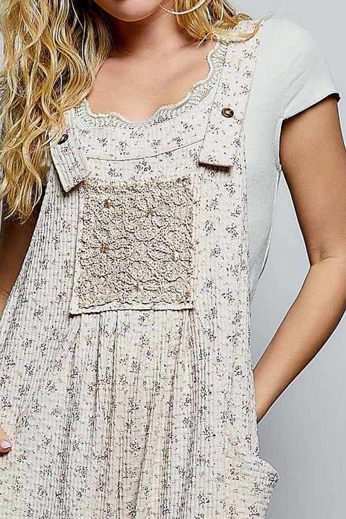 Vintage Floral Knit Contrast Pocket Jogger Overalls