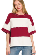 French Terry Color Block Exposed Seam Top - Zenana