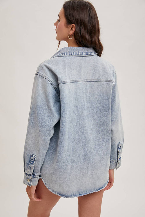 WASHED DENIM BUTTON DOWN SHIRT JACKET