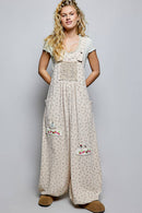 Vintage Floral Knit Contrast Pocket Jogger Overalls