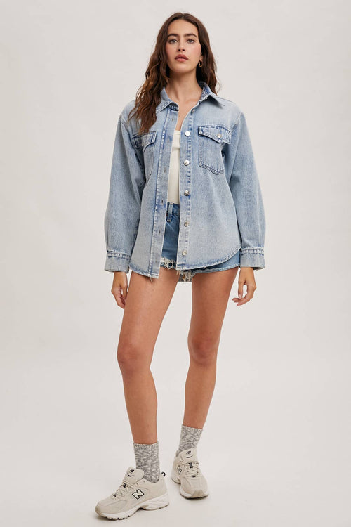 WASHED DENIM BUTTON DOWN SHIRT JACKET