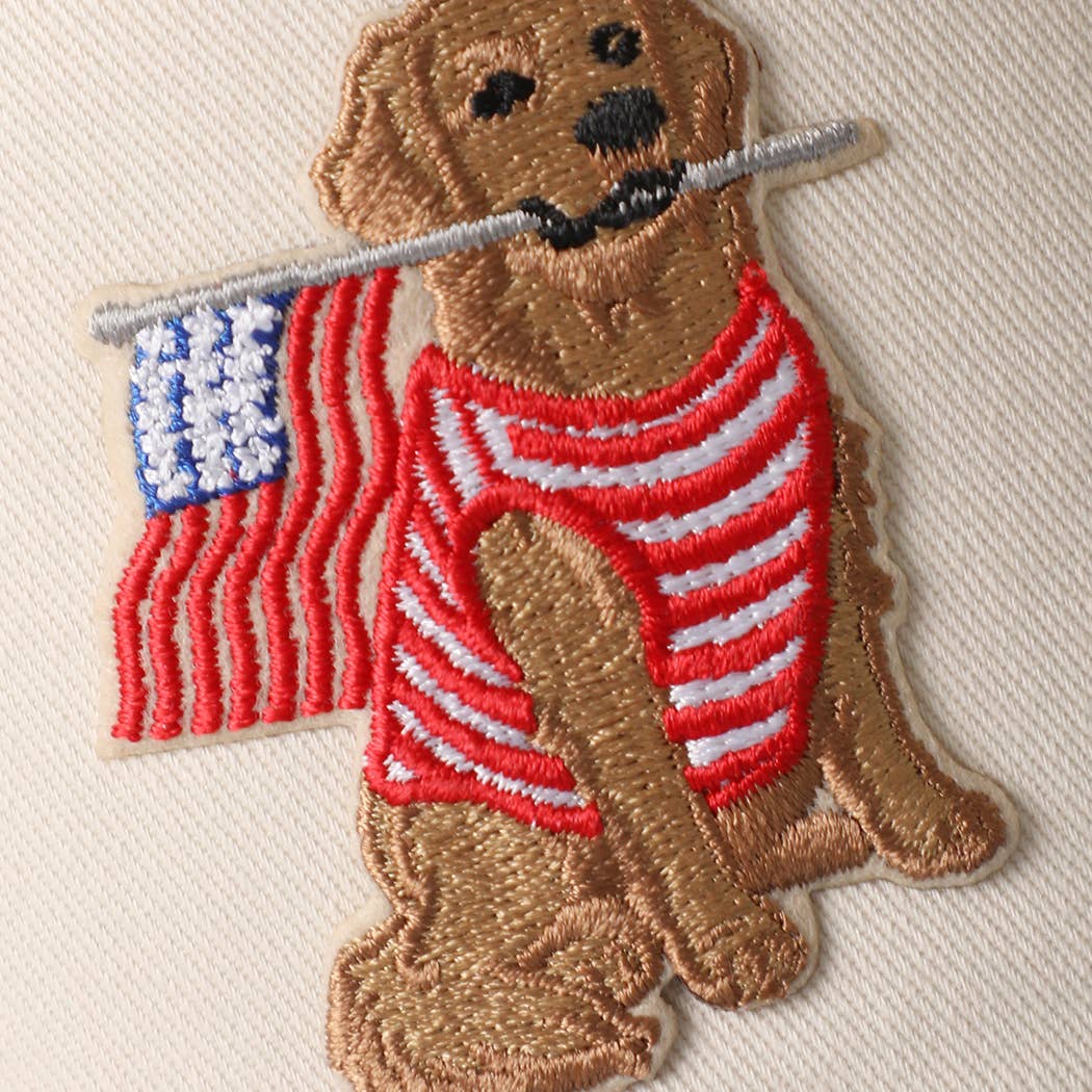 Dog USA Flag Embroidered Patch Star Brim Trucker Hat