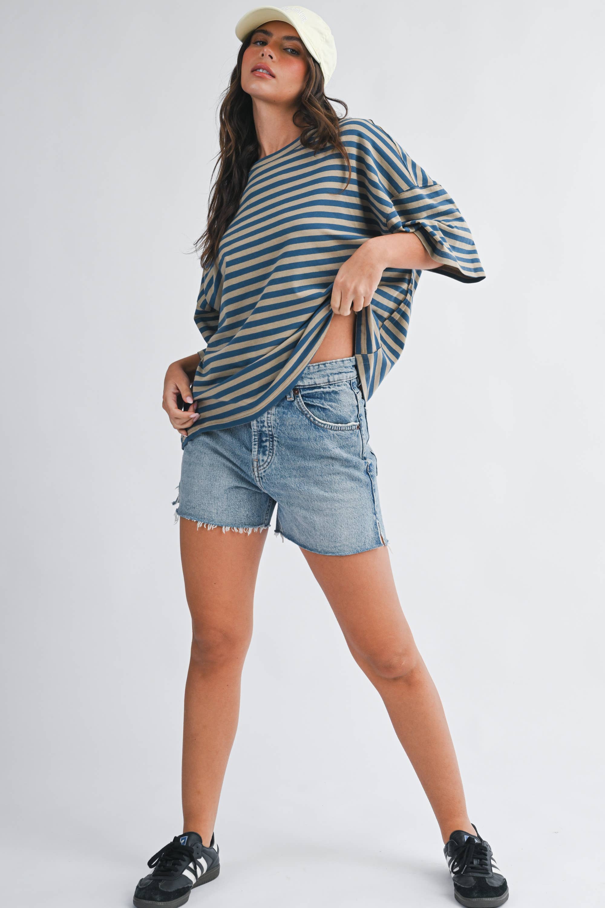 8649HN Oversized Stripe Boyfriend Tee