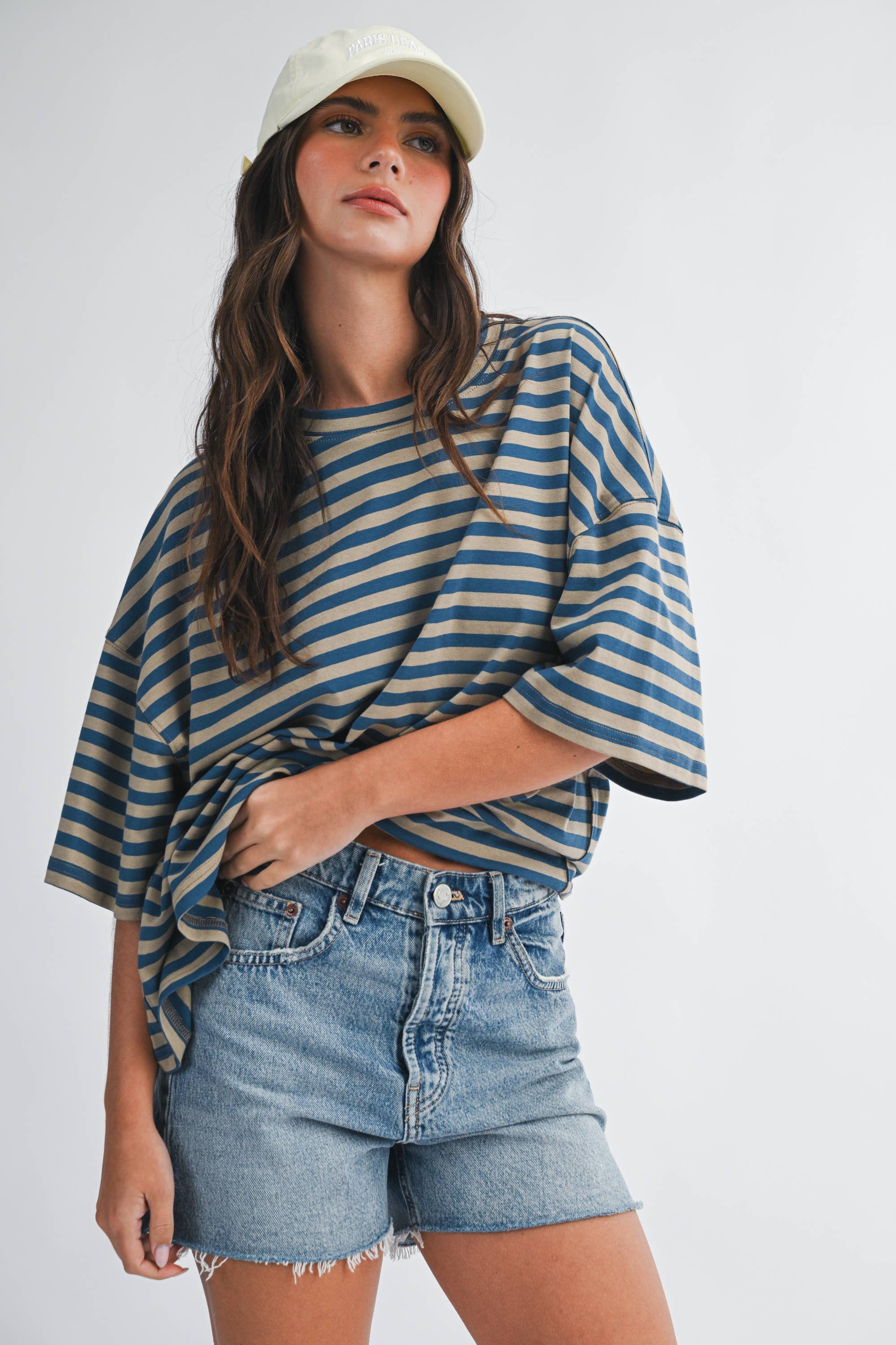 8649HN Oversized Stripe Boyfriend Tee