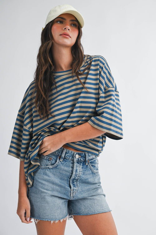 8649HN Oversized Stripe Boyfriend Tee