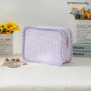 RUFFLE CHECKER STRIPE COSMETIC TRAVEL POUCH BAG | 40P608