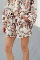 Boho Colorful Paisley Embroidered Smocked Shorts