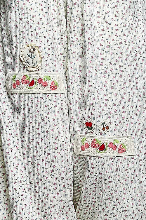 Vintage Floral Knit Contrast Pocket Jogger Overalls