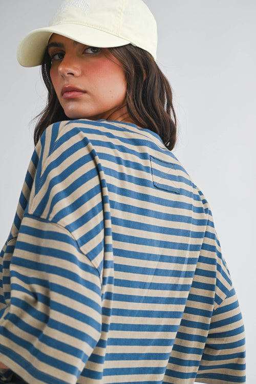 8649HN Oversized Stripe Boyfriend Tee