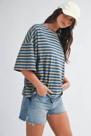 8649HN Oversized Stripe Boyfriend Tee