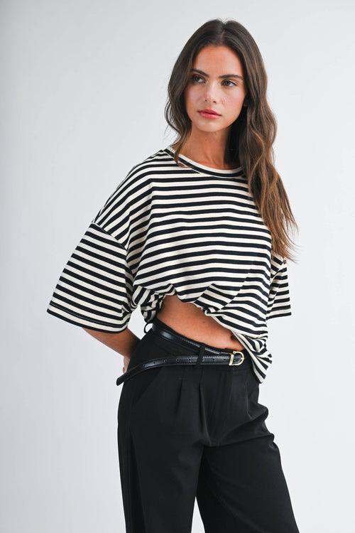 8649HN Oversized Stripe Boyfriend Tee