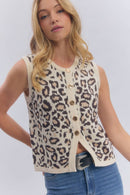 LEOPARD GOLD METAL BUTTON SLEEVELESS SWEATER TOP_JLT00014-01