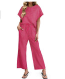 Striped Batwing Sleeve Top & Wide Leg Pants Set