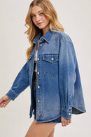 WASHED DENIM BUTTON DOWN SHIRT JACKET