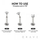 IMPLANT GRADE SOLID TITANIUM TRIPLE BAGUETTE LINE CZ PUSH IN